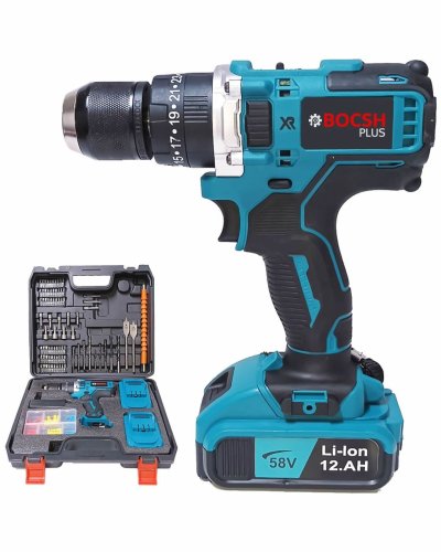 BoschPlus LZ001 Yeni Xr Çift Batarya 58vf 12ah Şarjlı Matkap Seti (Mavi)