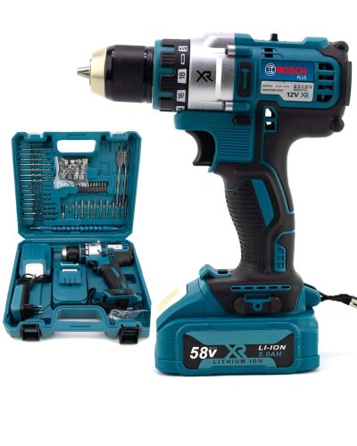 BoschPlus LZ004 Xr Darbesiz Çift Batarya 58vf 5ah Şarjlı Matkap Seti